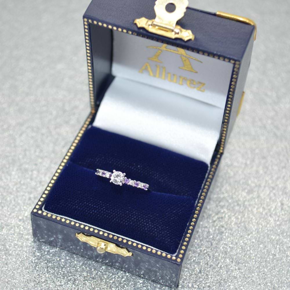 Petite Diamond & Amethyst Engagement Ring 14k White Gold (0.15ct)